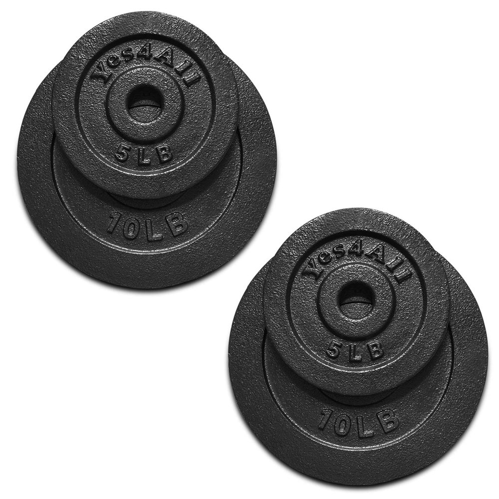 Yes4All 1.15 Inch Cast Iron Weight Plate - Ideal for Dumbbell Handle, Strength Training & Weightlifting (Set) - 1.25 + 2.5 + 5 +10lbs - Pair (Set of 8)