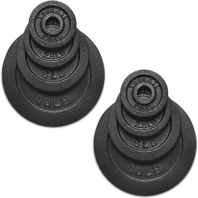 Yes4All Standard 1.15-inch Cast Iron Weight Plates - 1.25 + 2.5 + 5 +10lbs - Pair (Set of 8)