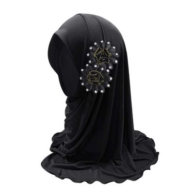 Ylucky Girls Muslim Hijab Floral Lace Head Scarf Kids Islamic Arab Scarf Shawls Head Wrap with Flowers