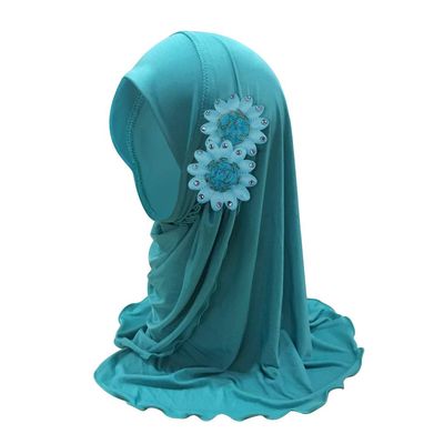 Ylucky Girls Muslim Hijab Floral Lace Head Scarf Kids Islamic Arab Scarf Shawls Head Wrap with Flowers