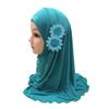 Ylucky Girls Muslim Hijab Floral Lace Head Scarf Kids Islamic Arab Scarf Shawls Head Wrap with Flowers view 3