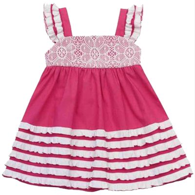 Rare Editions Little Girls Sleeveless Lace and Ruffle Babydoll Dress, Fuchsia, 6
