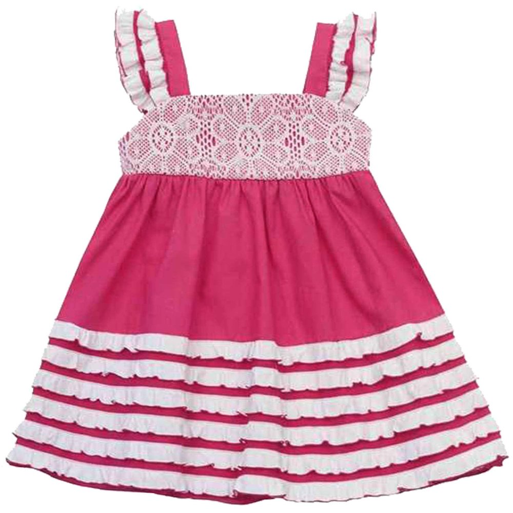 Rare Editions Little Girls Sleeveless Lace and Ruffle Babydoll Dress, Fuchsia, 6