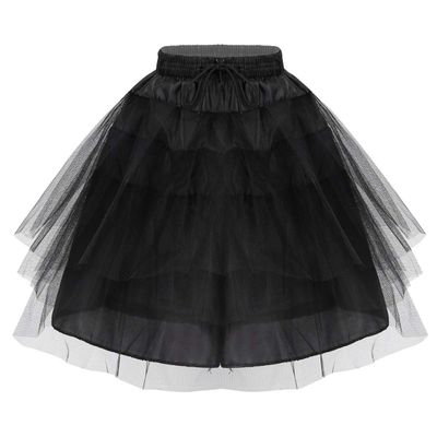 easyforever Kids Flower Girls Puffy 3 Hoops Waist Drawstring Petticoat Wedding Pageant Party Dress Crinoline Underskirt Black B One Size