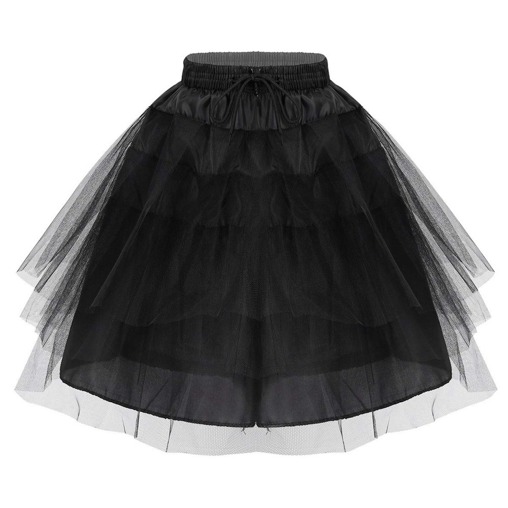 easyforever Kids Flower Girls Puffy 3 Hoops Waist Drawstring Petticoat Wedding Pageant Party Dress Crinoline Underskirt Black B One Size