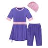 Freebily Kids Girls 3PCS Full Over Muslim Burkini Swimsuit Short Sleeves Rashguard Top Shorts Swimming Cap Set Swimwear Purple 18-24 Months view 3