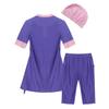 Freebily Kids Girls 3PCS Full Over Muslim Burkini Swimsuit Short Sleeves Rashguard Top Shorts Swimming Cap Set Swimwear Purple 18-24 Months view 4