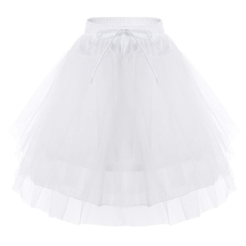 easyforever Kids Flower Girls Puffy 3 Hoops Waist Drawstring Petticoat Wedding Pageant Party Dress Crinoline Underskirt White B One Size