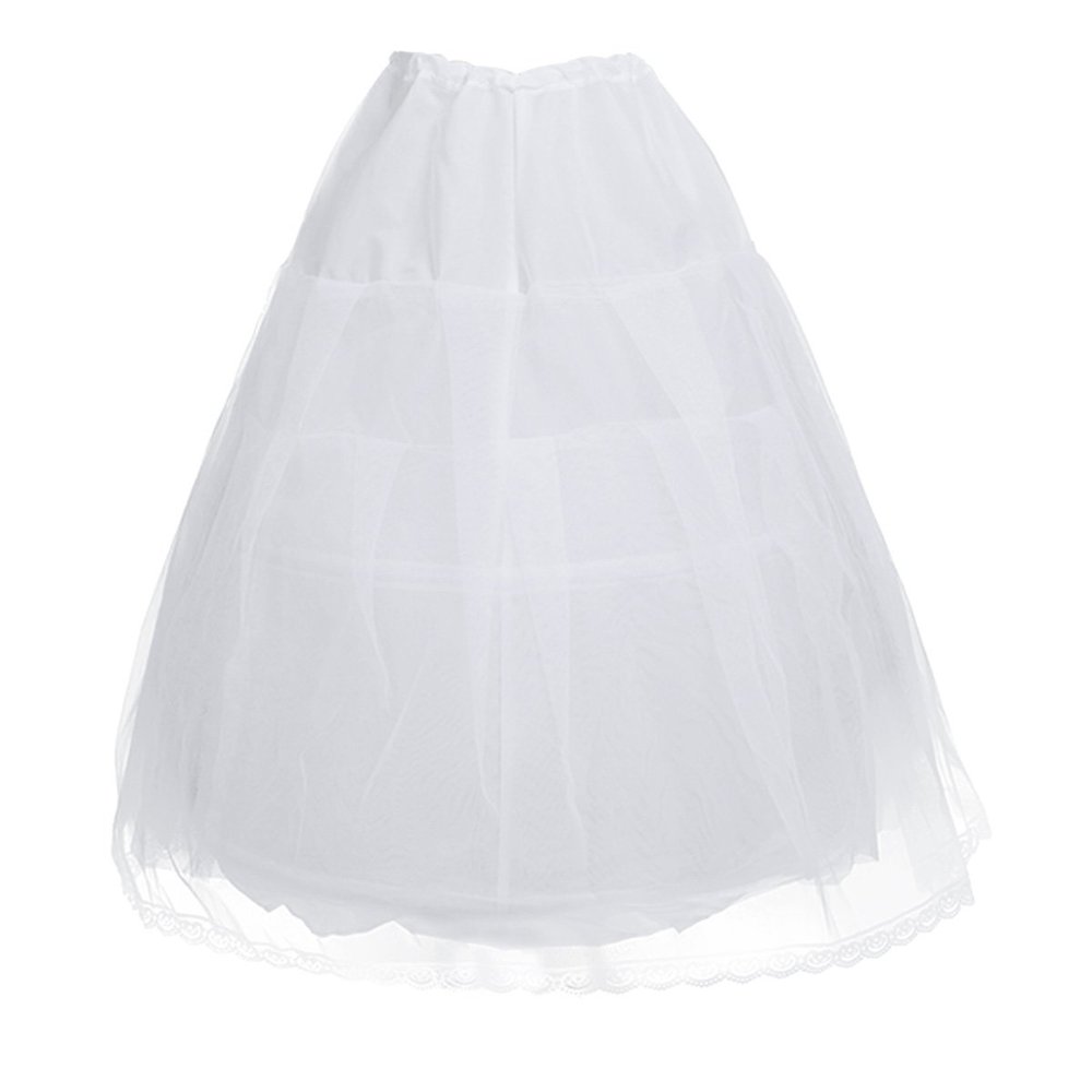 easyforever Kids Flower Girls Puffy 3 Hoops Waist Drawstring Petticoat Wedding Pageant Party Dress Crinoline Underskirt (White D)