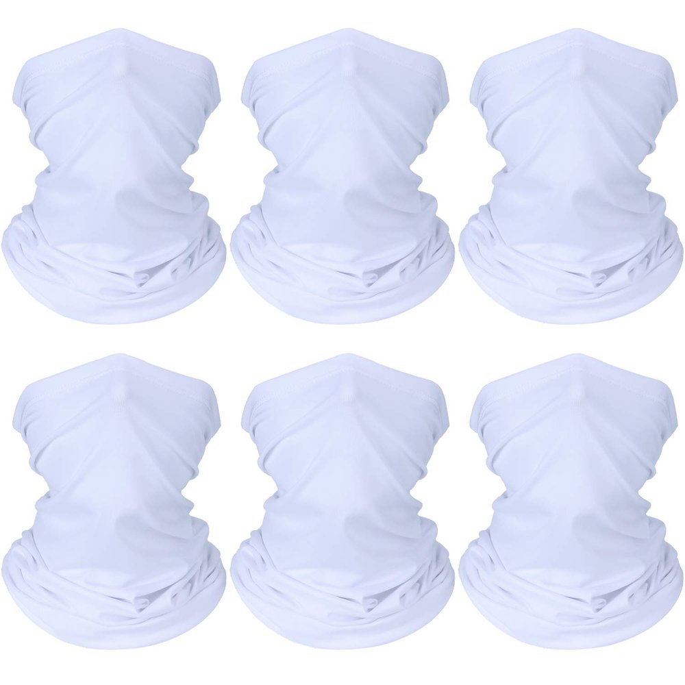 Geyoga 6 Pack Neck Gaiter Bandana Face Mask Summer UV Protection Cooling Breathable Face Mask Neck Scarf Balaclava for Men Women (White)