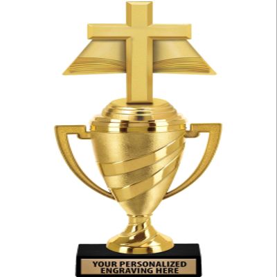 Crown Awards Religion Trophy, 14" Gold Cup Open Bible Religious Trophies with Free Personalization, 5 Pack