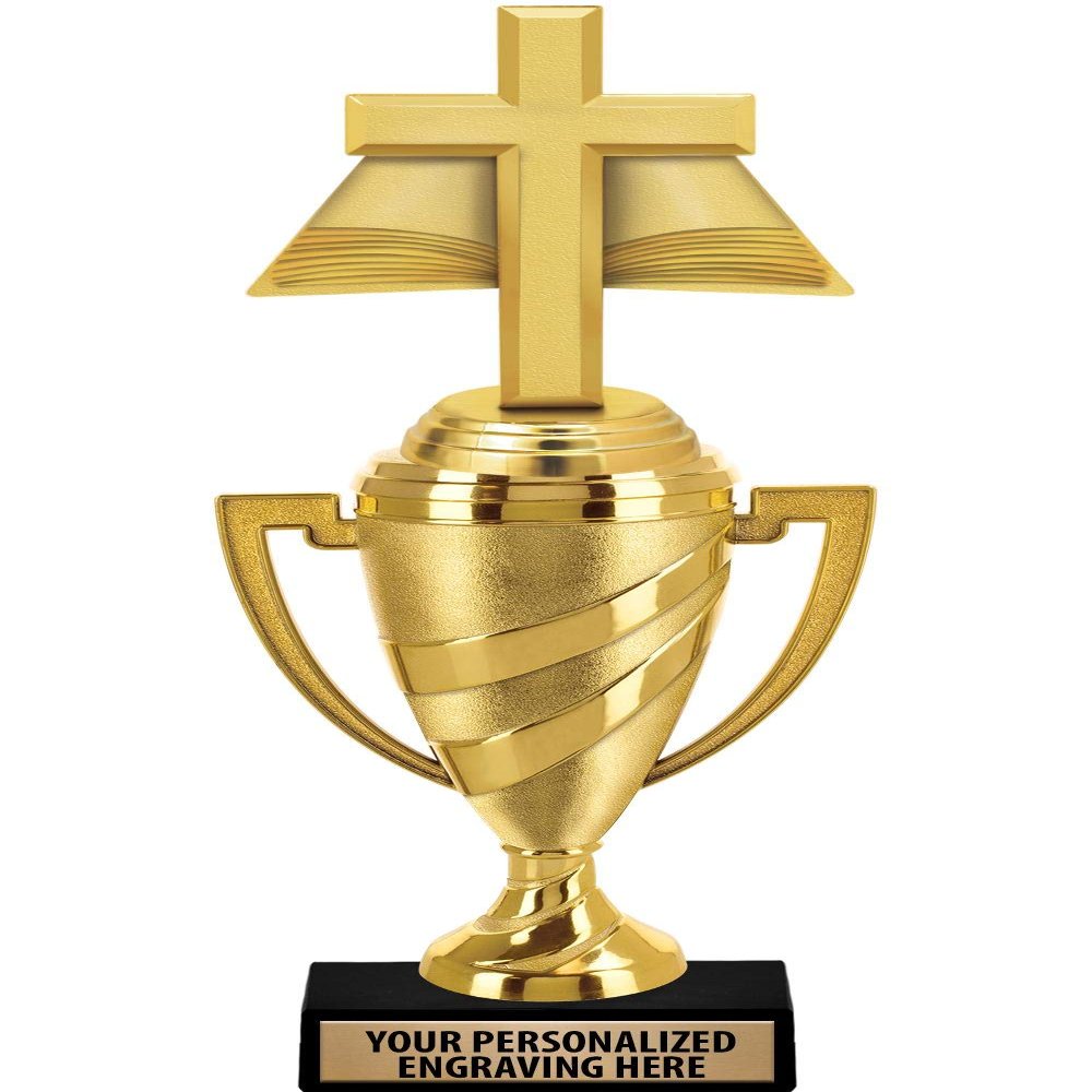 Crown Awards Religion Trophy, 14" Gold Cup Open Bible Religious Trophies with Free Personalization, 5 Pack