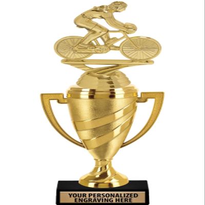 Crown Awards Cycling Trophy, 14" Gold Cup Female Cycling Trophies with Free Personalization, 5 Pack