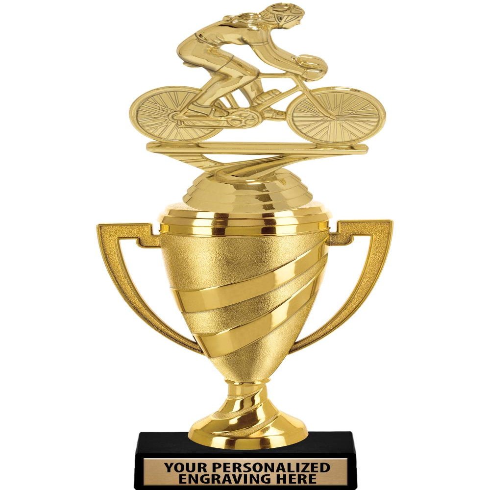 Crown Awards Cycling Trophy, 14" Gold Cup Female Cycling Trophies with Free Personalization, 5 Pack
