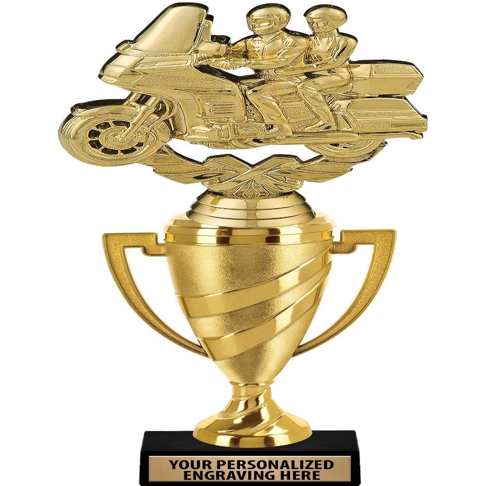 Crown Awards Bike Touring Trophy, 14" Gold Cup Bike Touring Trophies with Free Personalization, 5 Pack