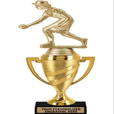 Crown Awards Lawn Bowling Trophy, 12.75" Gold Cup Female Lawn Bowler Trophies with Free Personalization, 5 Pack