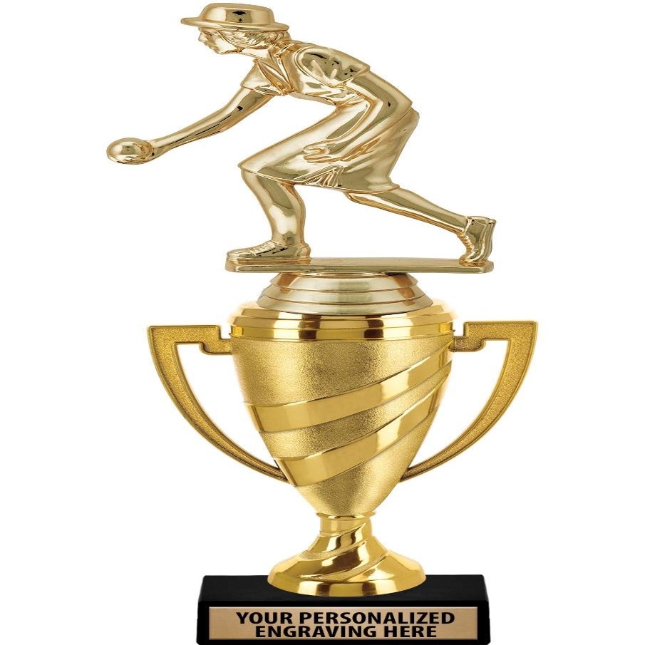 Crown Awards Lawn Bowling Trophy, 12.75" Gold Cup Female Lawn Bowler Trophies with Free Personalization, 5 Pack