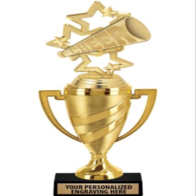 Crown Awards Cheerleading Trophy, 14" Gold Cup Cheer Megaphone Trophies with Free Personalization, 5 Pack