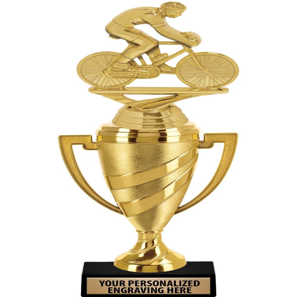 Crown Awards Cycling Trophy, 14" Gold Cup Male Cycling Trophies with Free Personalization, 5 Pack