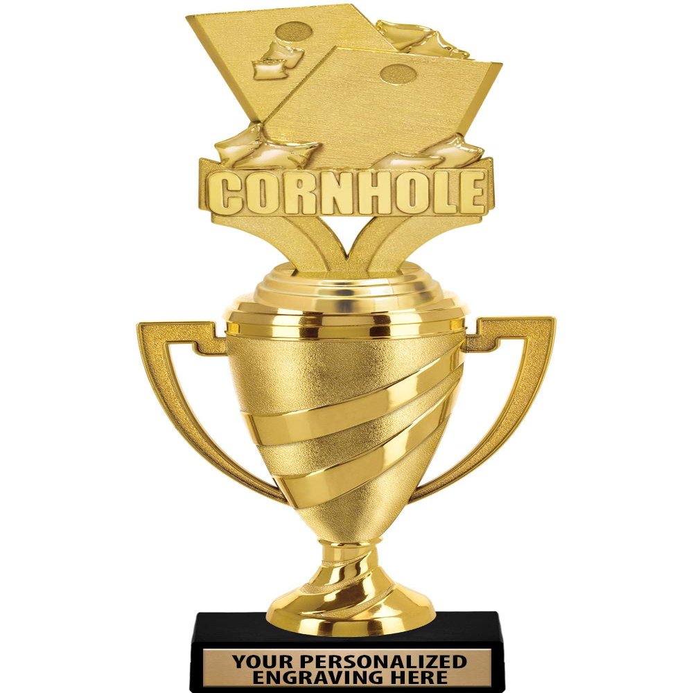 Crown Awards Cornhole Trophy, 14" Gold Cup Cornhole Trophies with Free Personalization, 5 Pack