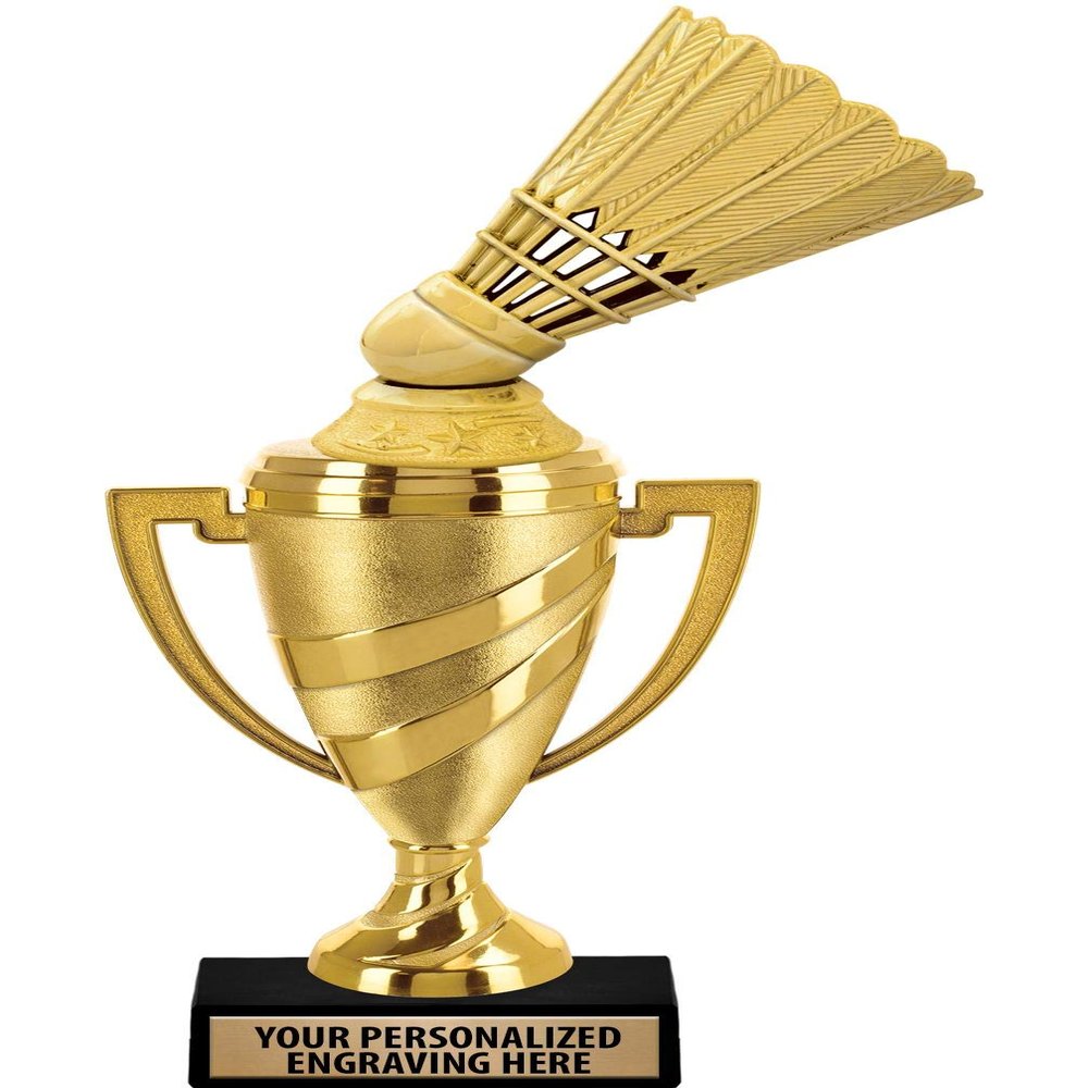 Crown Awards Badminton Trophy, 14" Gold Cup Badminton Shuttlecock Trophies with Free Personalization, 5 Pack