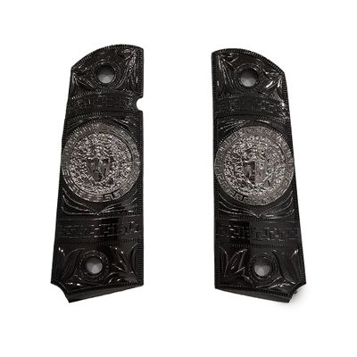 Compatible with Colt 1911 Custom Grips 1911 Full Size Metal Grips Ambi Cut Scroll Nickel Black