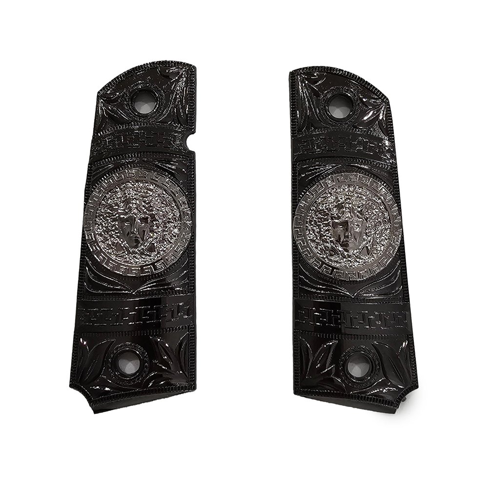 Compatible with Colt 1911 Custom Grips 1911 Full Size Metal Grips Ambi Cut Scroll Nickel Black
