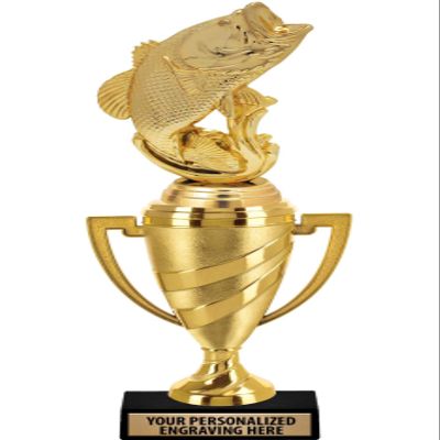 Crown Awards Fish Trophy, 14" Gold Cup Largemouth Bass Fish Trophies with Free Personalization, 1 Pack Prime