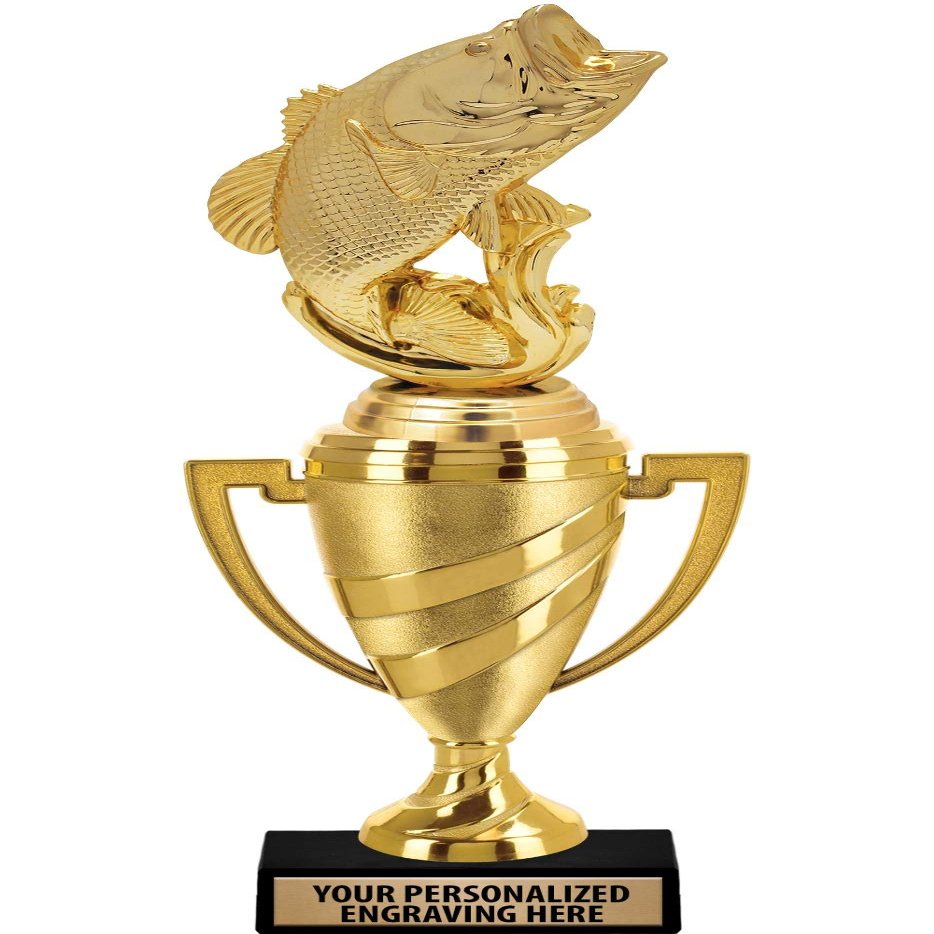 Crown Awards Fish Trophy, 14" Gold Cup Largemouth Bass Fish Trophies with Free Personalization, 1 Pack Prime