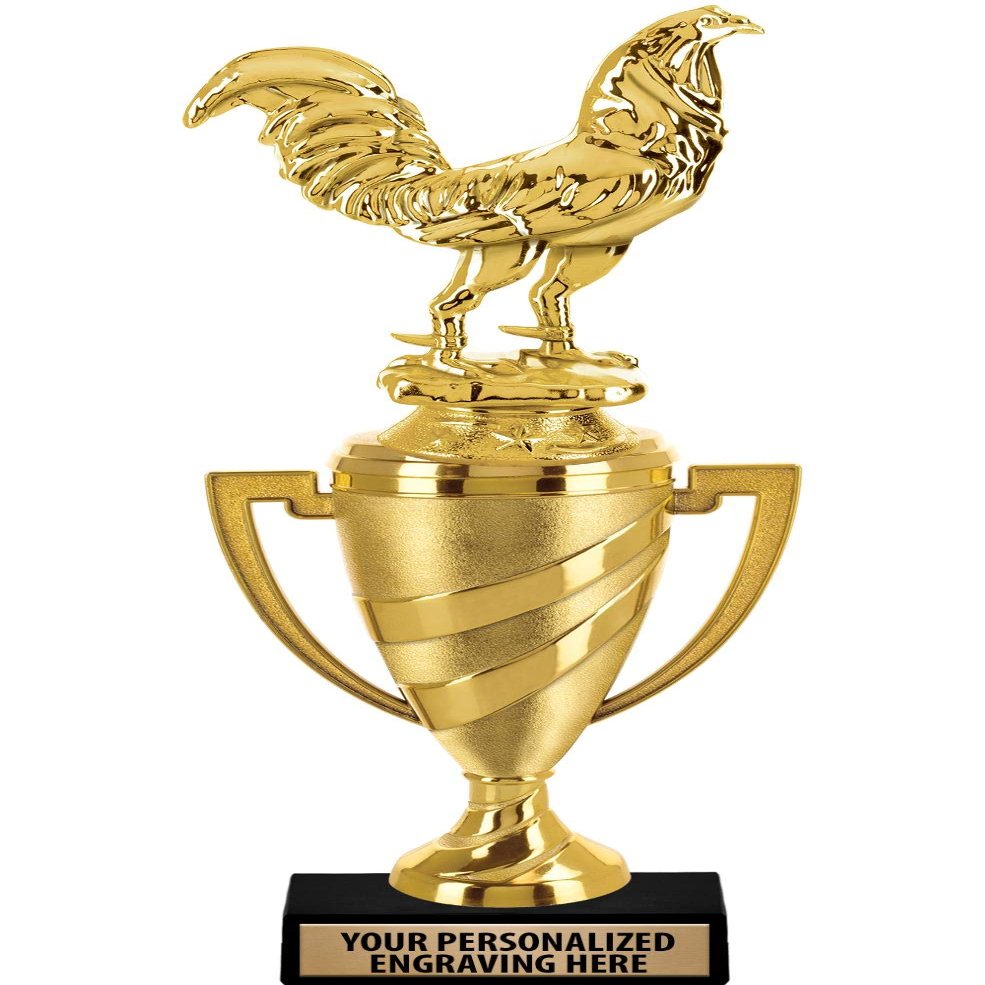 Crown Awards Fighting Rooster Trophy, 14" Gold Cup Fighting Rooster Trophies with Free Personalization, 5 Pack