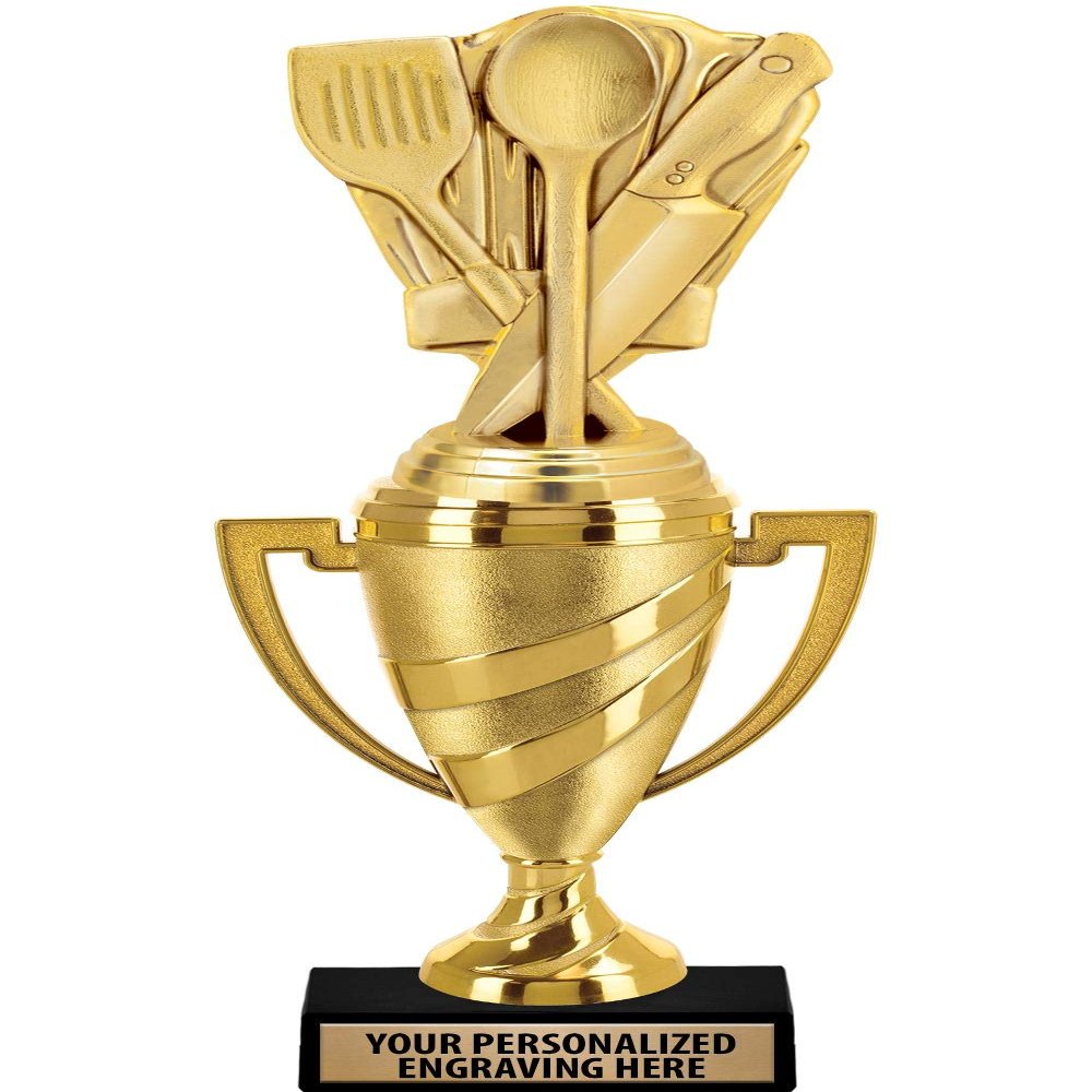 Crown Awards Cooking Trophy, 14" Gold Cup Chef Hat Cooking Trophies with Free Personalization, 5 Pack
