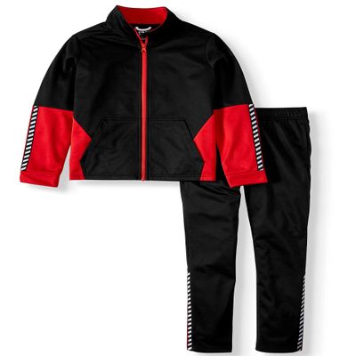 Boys Athletic Performance Tracksuit Tricot Set, 2-Piece (Jacket and Pants, Rich Black/Red) (X-Small (XS, 4-5))