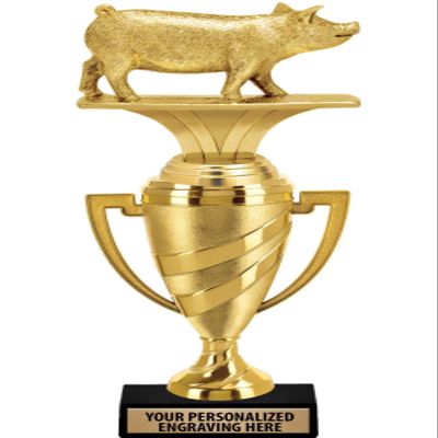 Crown Awards Pig Trophies, 12.75" Gold Cup Pig Trophies with Free Personalization, 5 Pack