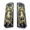 1911 Grips Full Size for Colt Rock Island Springfield Taurus & Clones Black Gold Finish, fits Standard Government Models, Rampant Design, Ambi Safety Cut view 1