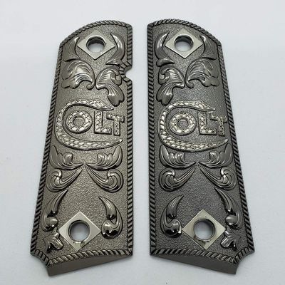 Compatible with Colt 1911 1911 Custom Grips 1911 Full Size Metal Grips Ambi Cut Scroll Black Nickel