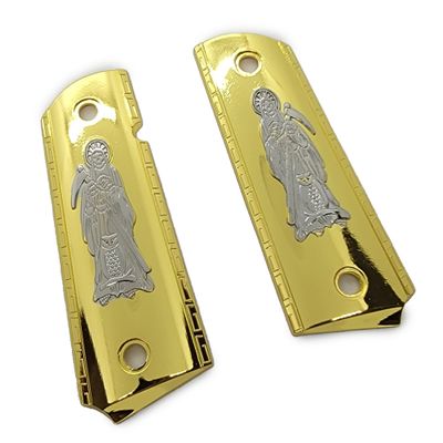Compatible with Colt 1911 Custom Grips 1911 Full Size Metal Grips Ambi Cut Scroll Gold Nickel