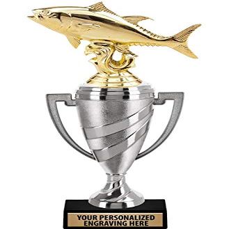Crown Awards Fish Trophy, 11.525" Silver Cup Tuna Fish Trophies with Free Personalization, 10 Pack