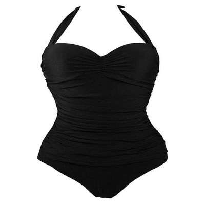 Honeystore Women's Skull Non-Split Swimsuit Halter Beach Swimwear Bathing Suit YY1090-Black M