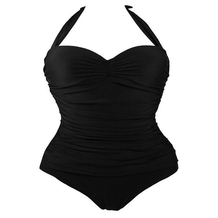 Honeystore Women's Skull Non-Split Swimsuit Halter Beach Swimwear Bathing Suit YY1090-Black M