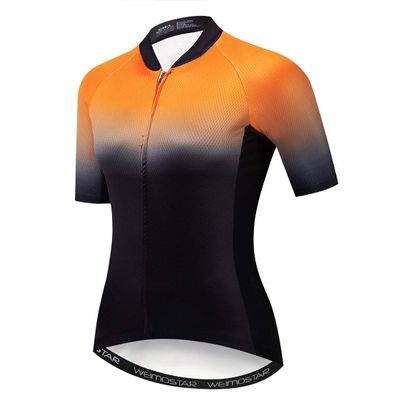 Cycling Jersey Women Bike Jersey Zipper Cycle Shirt Short Sleeve Road Bicycle Clothing Pro Team Racing MTB Top for Ladies Female Racing Mountain Clothes Breathable Orange Size XXXL