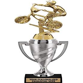 Crown Awards BMX Bike Trophy, 12.9" Silver Cup Biking Trophies with Free Personalization, 5 Pack