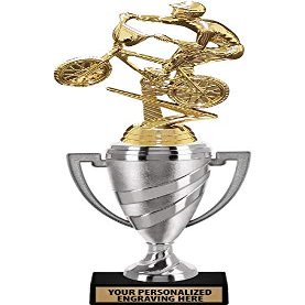 Crown Awards BMX Bike Trophy, 12.9" Silver Cup Biking Trophies with Free Personalization, 5 Pack