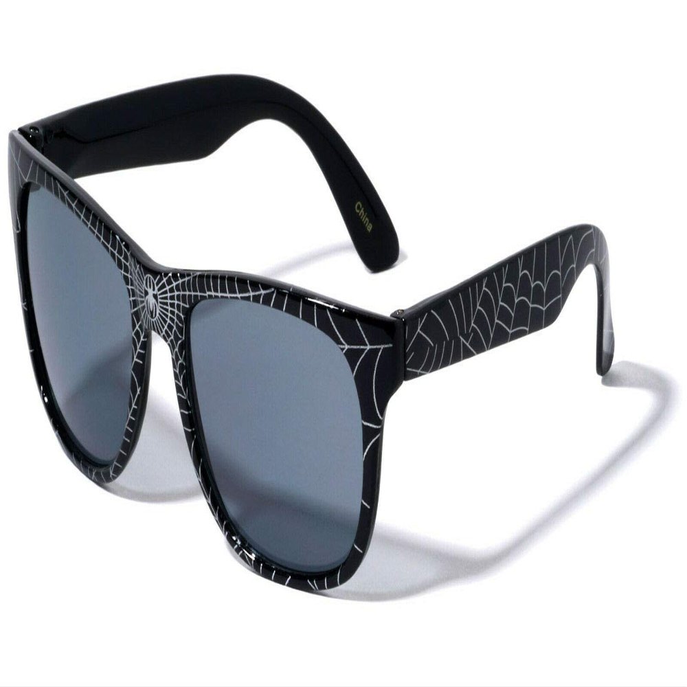 Kids Youth Boys Superhero Spider Web Square Sunglasses (Black Frame, Black Smoke Lenses)