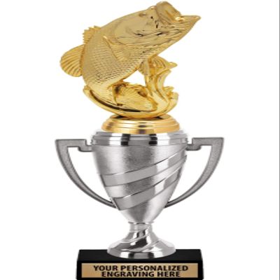 Crown Awards Fish Trophy, 13.65" Silver Cup Largemouth Bass Fish Trophies with Free Personalization, 5 Pack