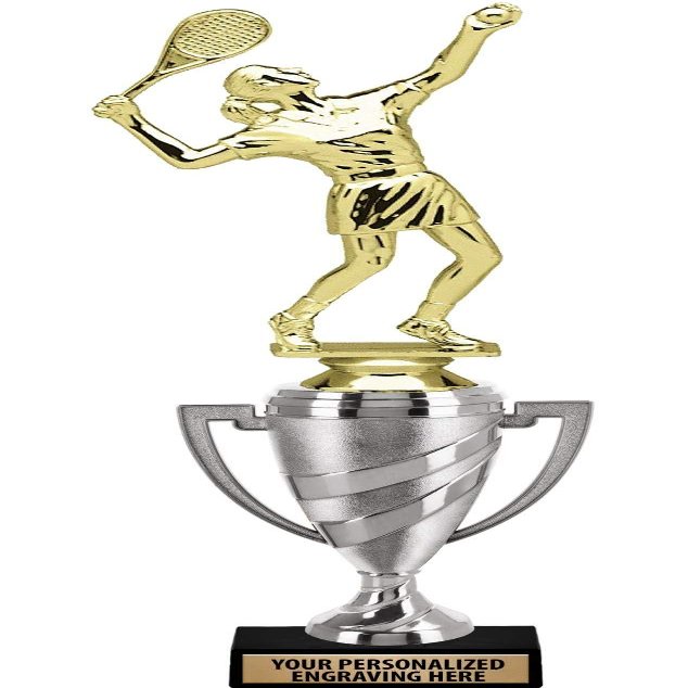 Crown Awards Tennis Trophy, 14.65" Silver Cup Female Tennis Trophies with Free Personalization, 5 Pack