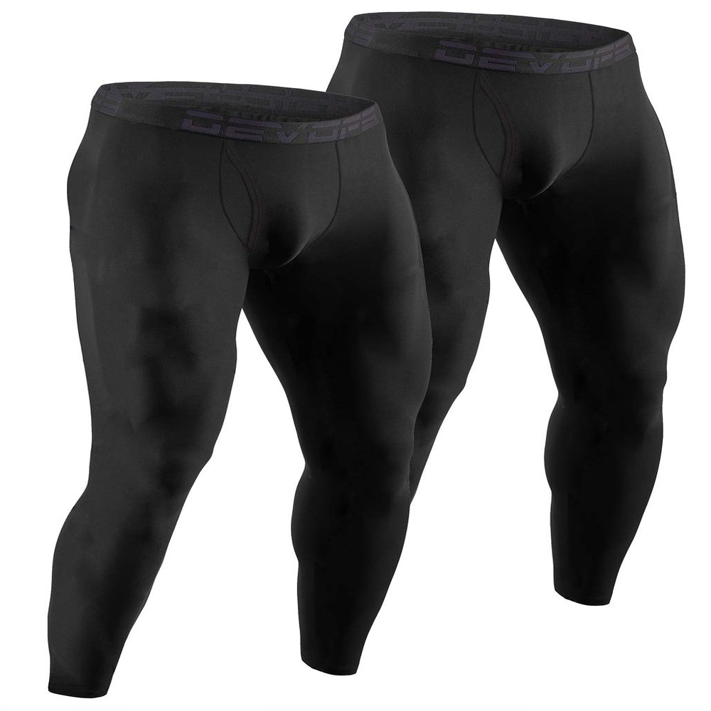 DEVOPS Men's Thermal Compression Pants, Athletic Leggings Base Layer Bottoms with Fly (Small, Black/Black)