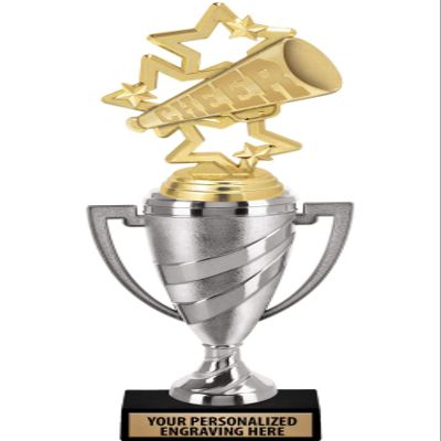 Crown Awards Cheerleading Trophy, 13.15" Silver Cup Cheer Megaphone Trophies with Free Personalization, 10 Pack Prime