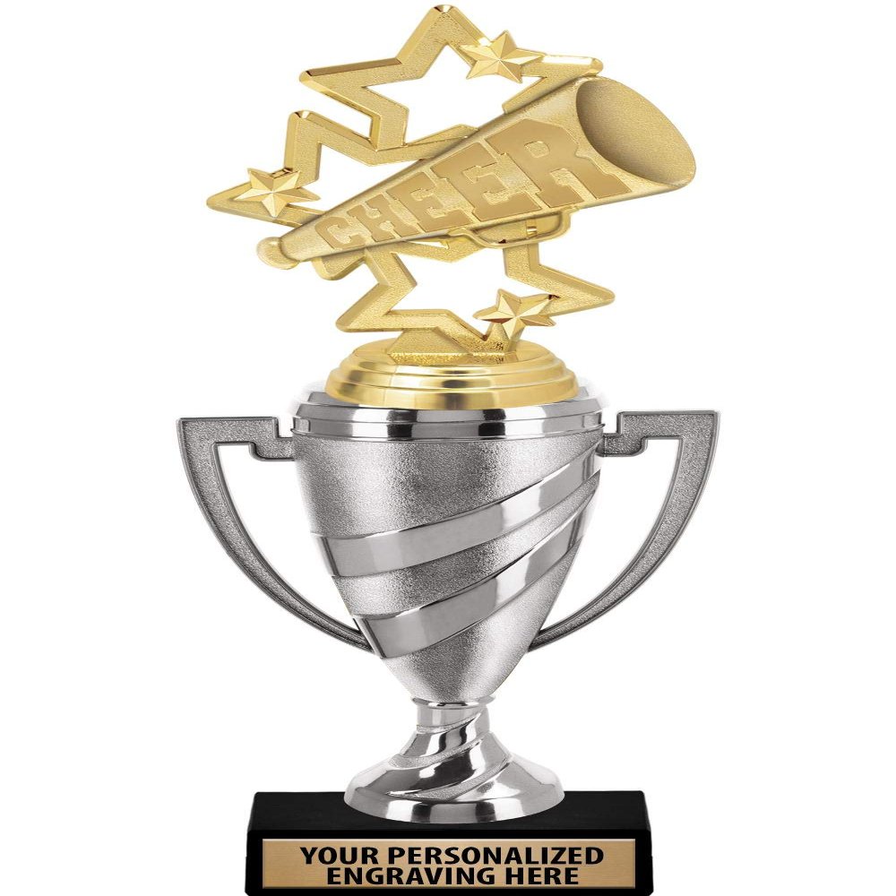 Crown Awards Cheerleading Trophy, 13.15" Silver Cup Cheer Megaphone Trophies with Free Personalization, 10 Pack Prime