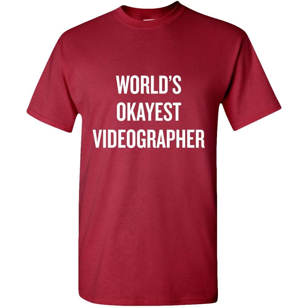 realpeoplegoods Videographer Gift - Filmmaker Shirt - Videographer Unisex Tee - Movie Maker - World's Okayest Videographer Crimson
