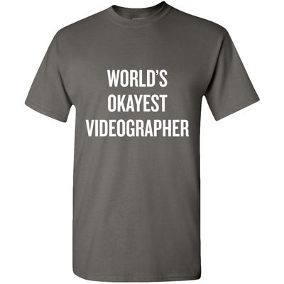 realpeoplegoods Videographer Gift - Filmmaker Shirt - Videographer Unisex Tee - Movie Maker - World's Okayest Videographer Charcoal Grey